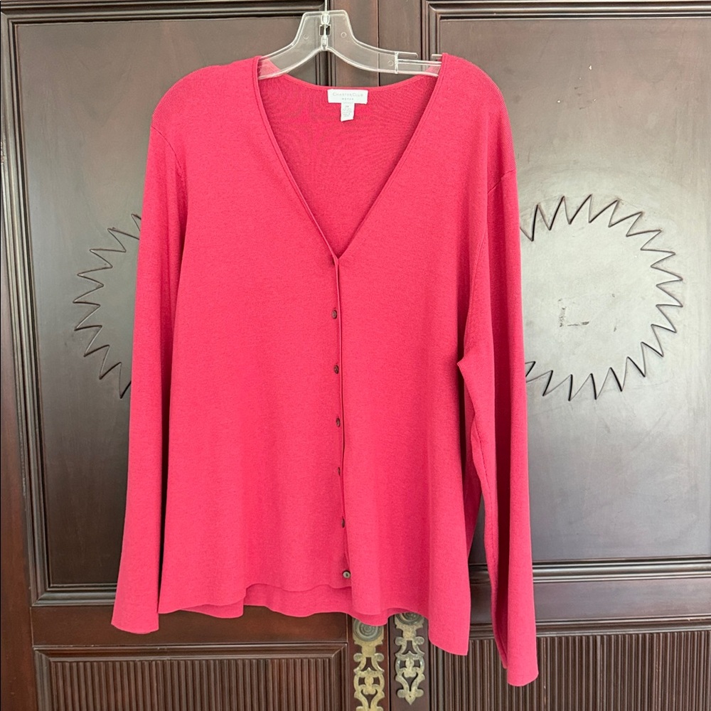 CHARTER CLUB Cherry Red Button-Up Silk & Cotton Stretchy Fall Cardigan Size 2X
